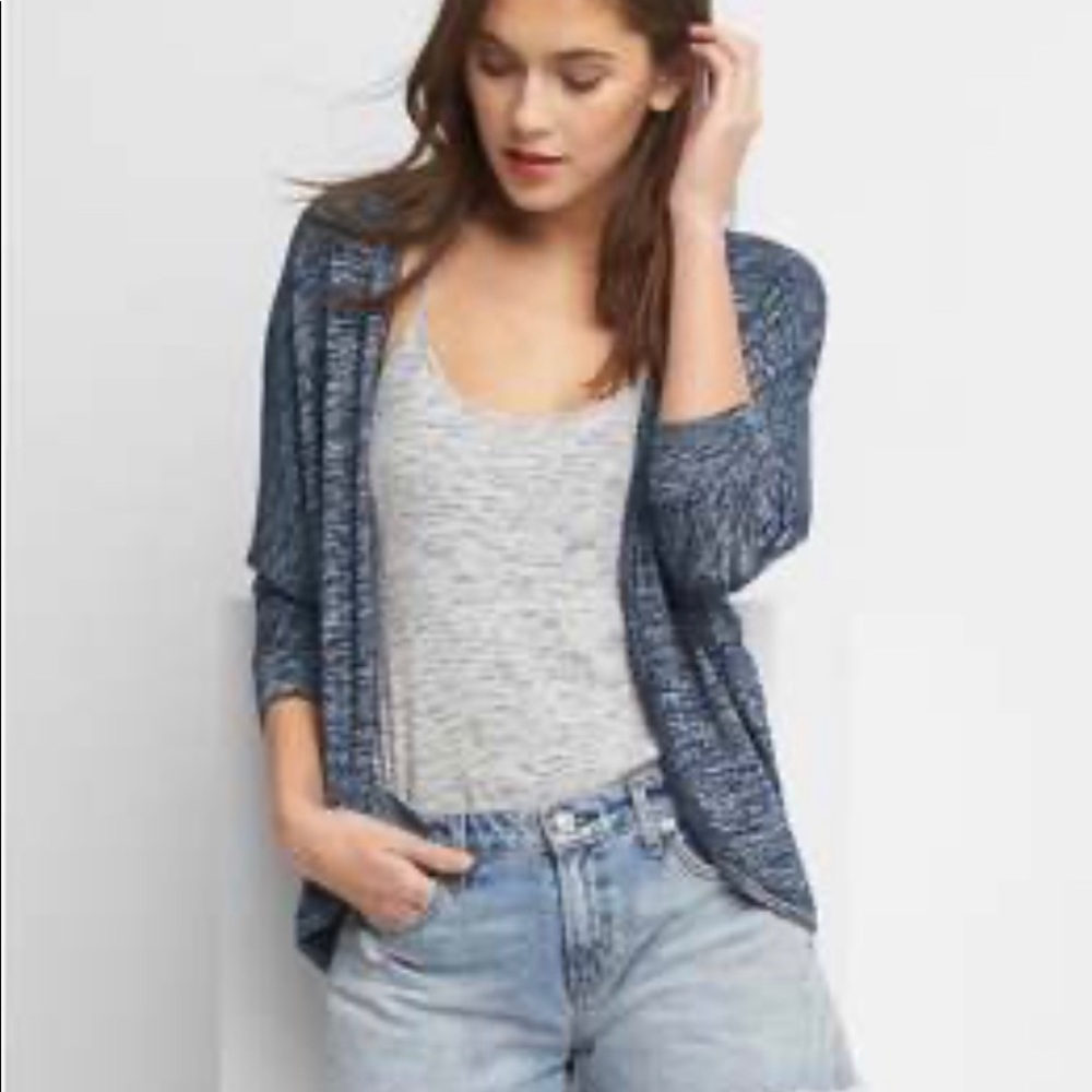 Gap Softspun Open Front Cardigan-Heathered Navy M